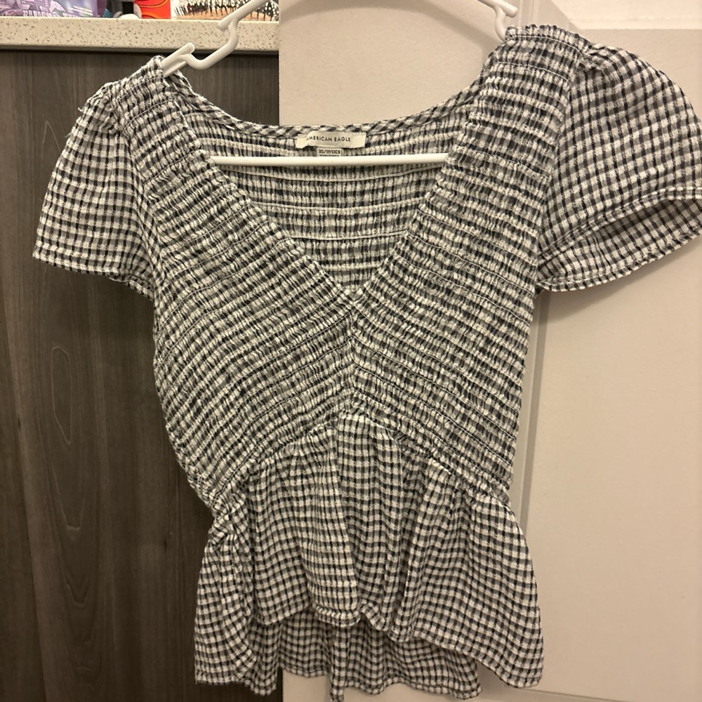 American Eagle Outfitters Black and White Checkered Blouse